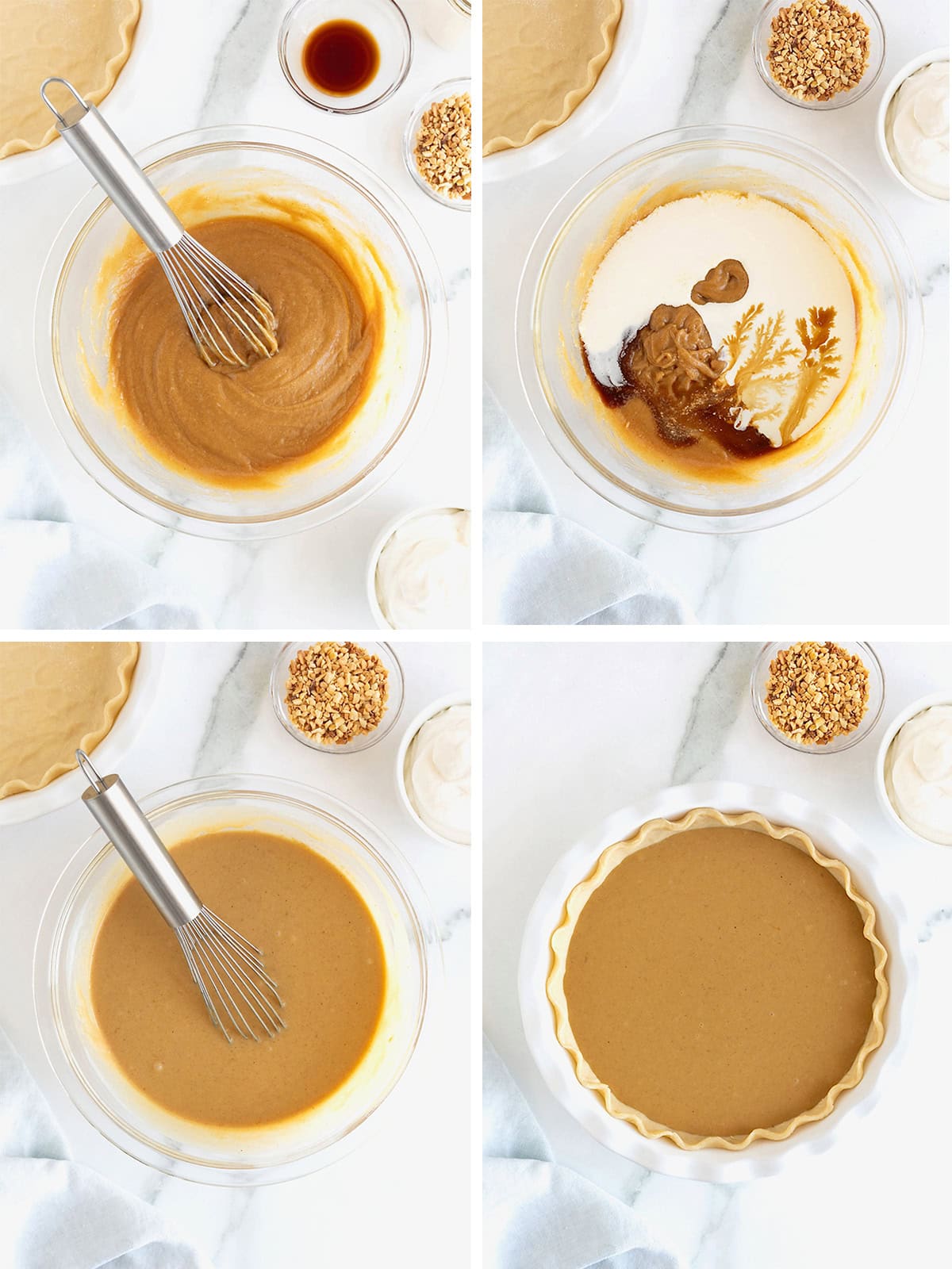 Steps to make baked peanut butter pie.