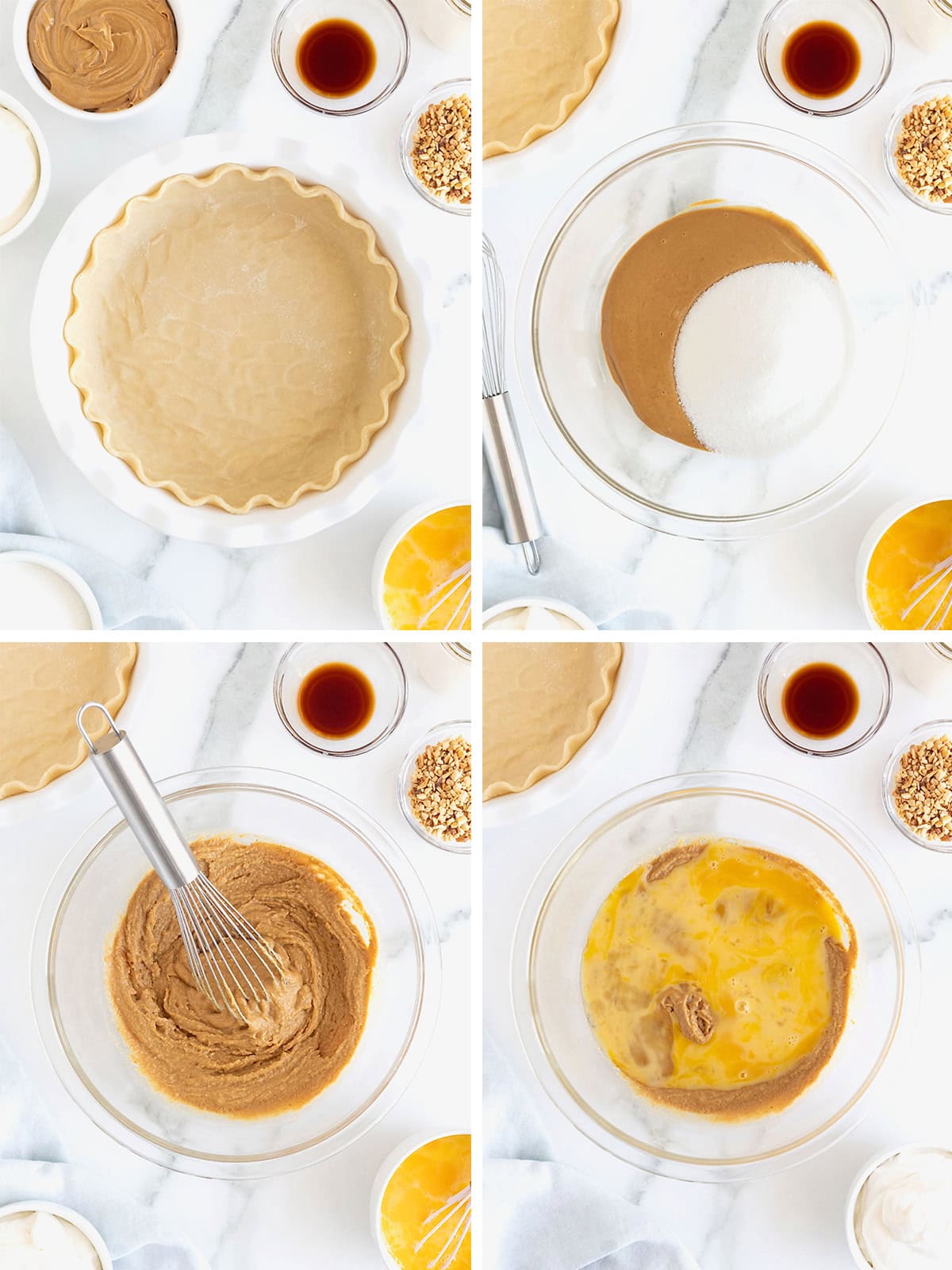 Steps to make baked peanut butter pie.