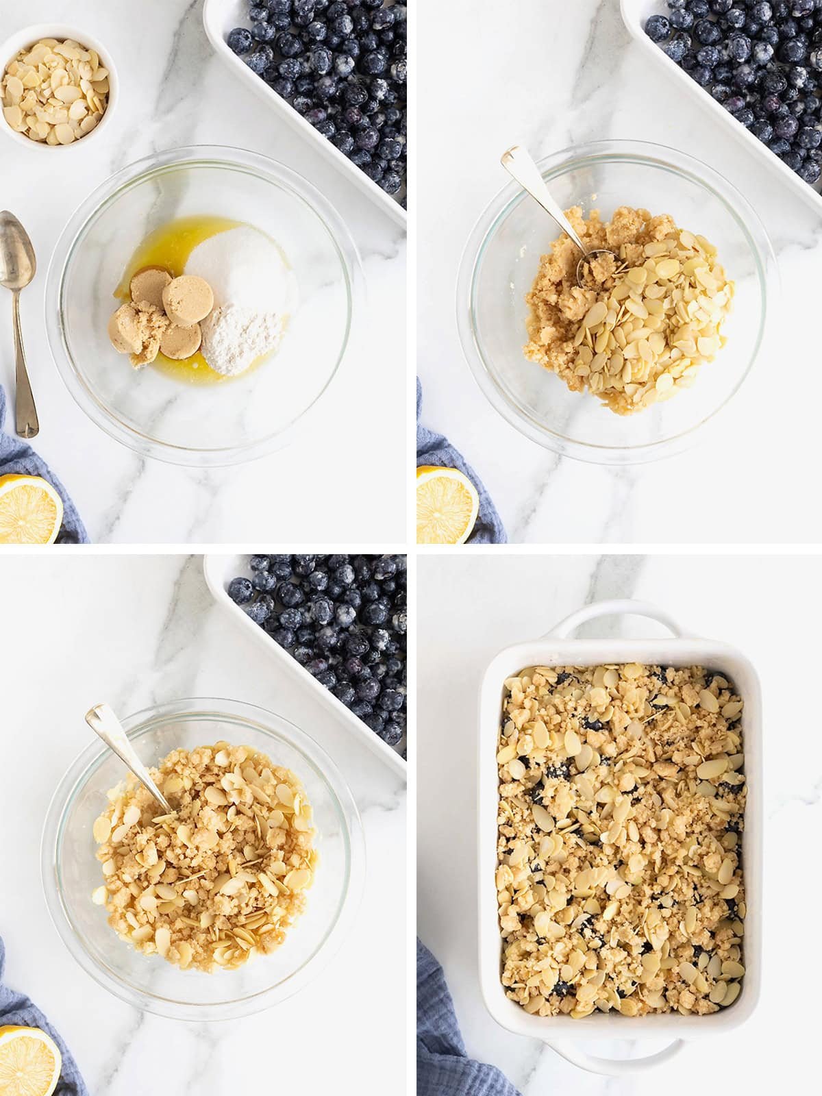 Steps to make blueberry almond crisp.