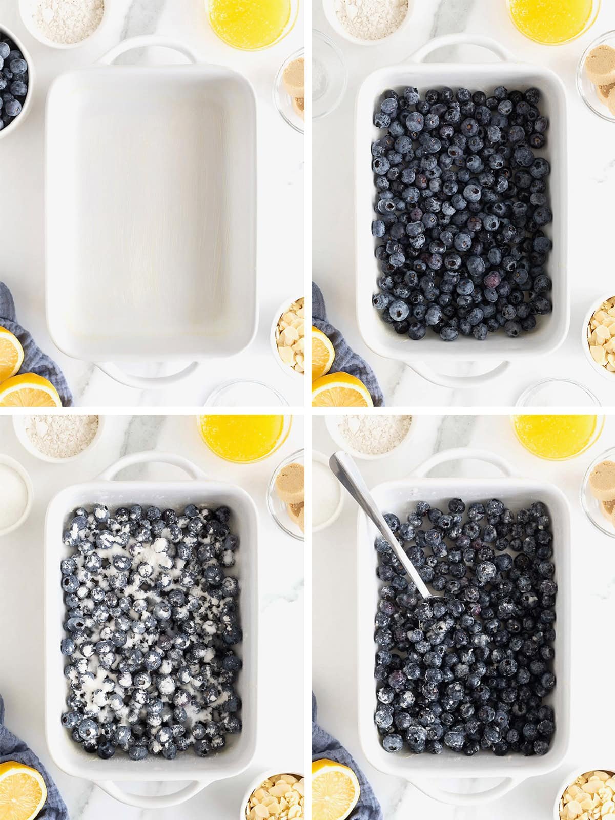 Steps to make blueberry almond crisp.