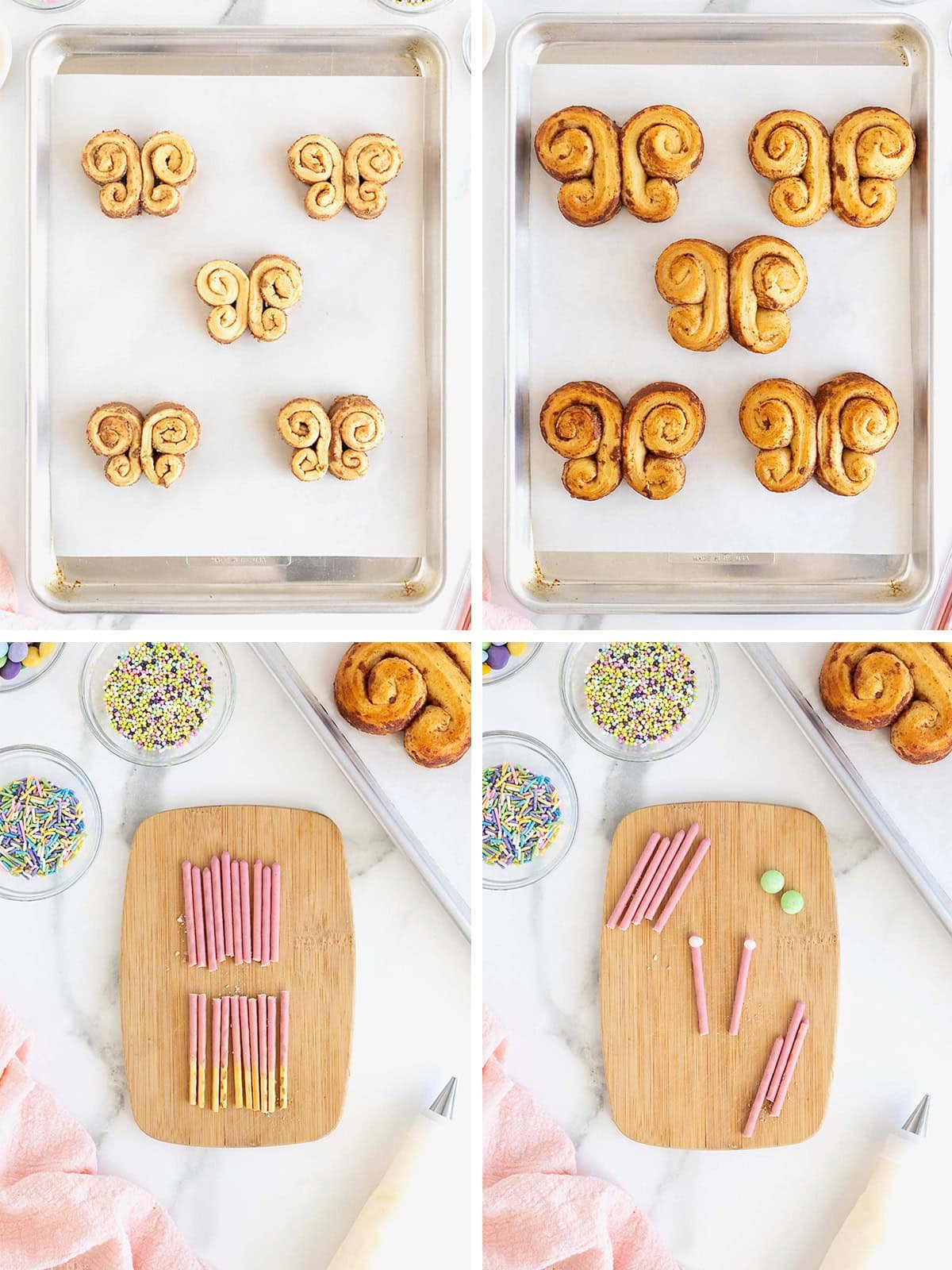 Steps to make butterfly cinnamon rolls.