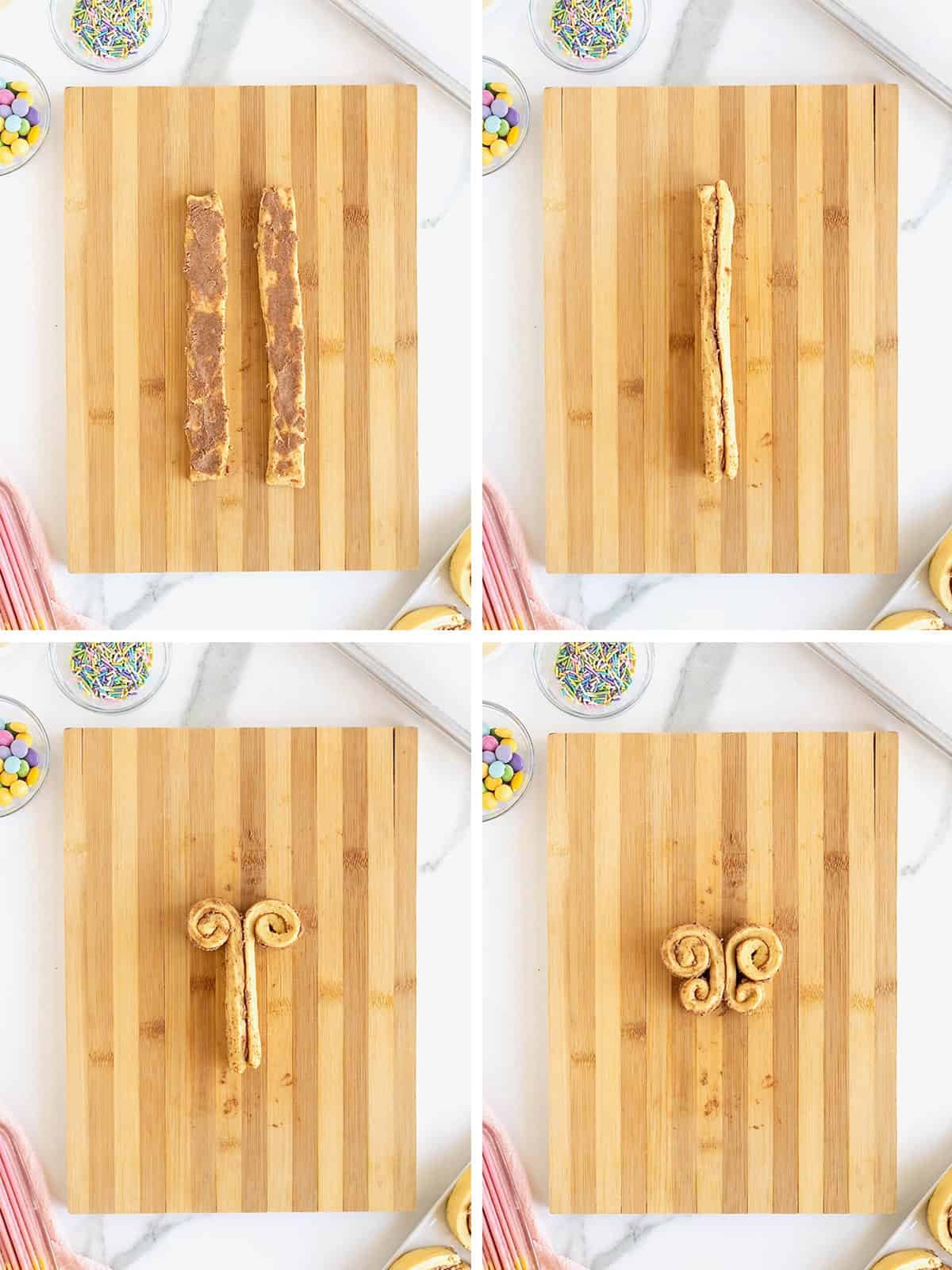 Steps to make butterfly cinnamon rolls.
