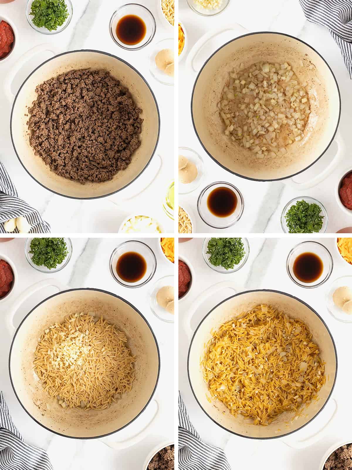 Steps to make Sloppy Joe Orzo.