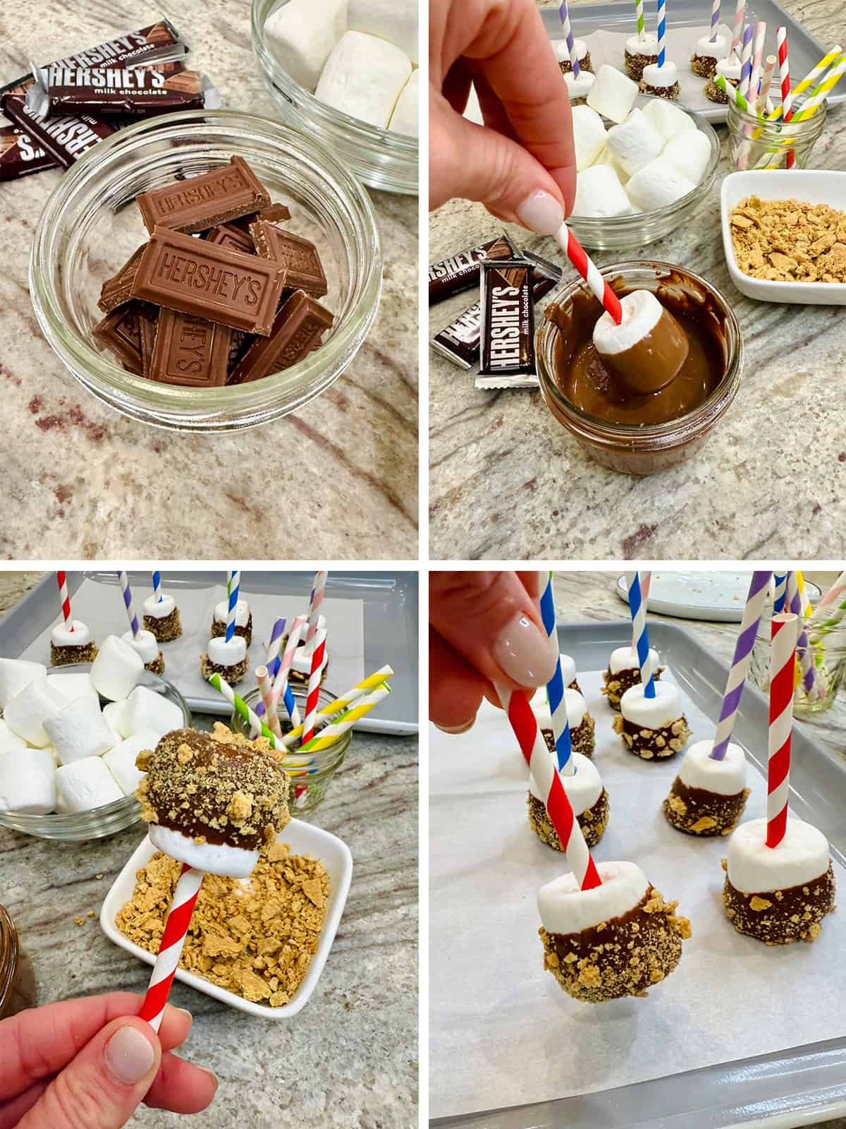 Steps to make S'mores Marshmallow Pops