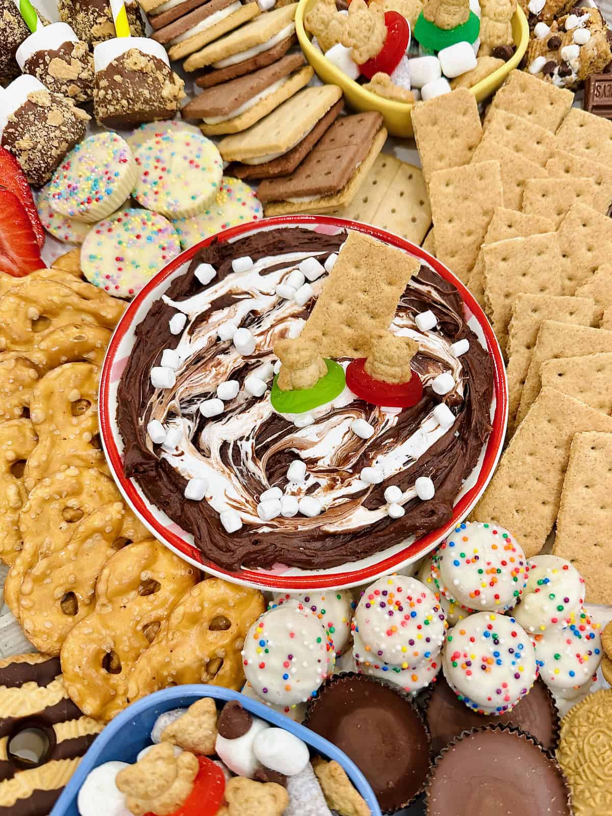 S'mores dip on a summer s'mores board.