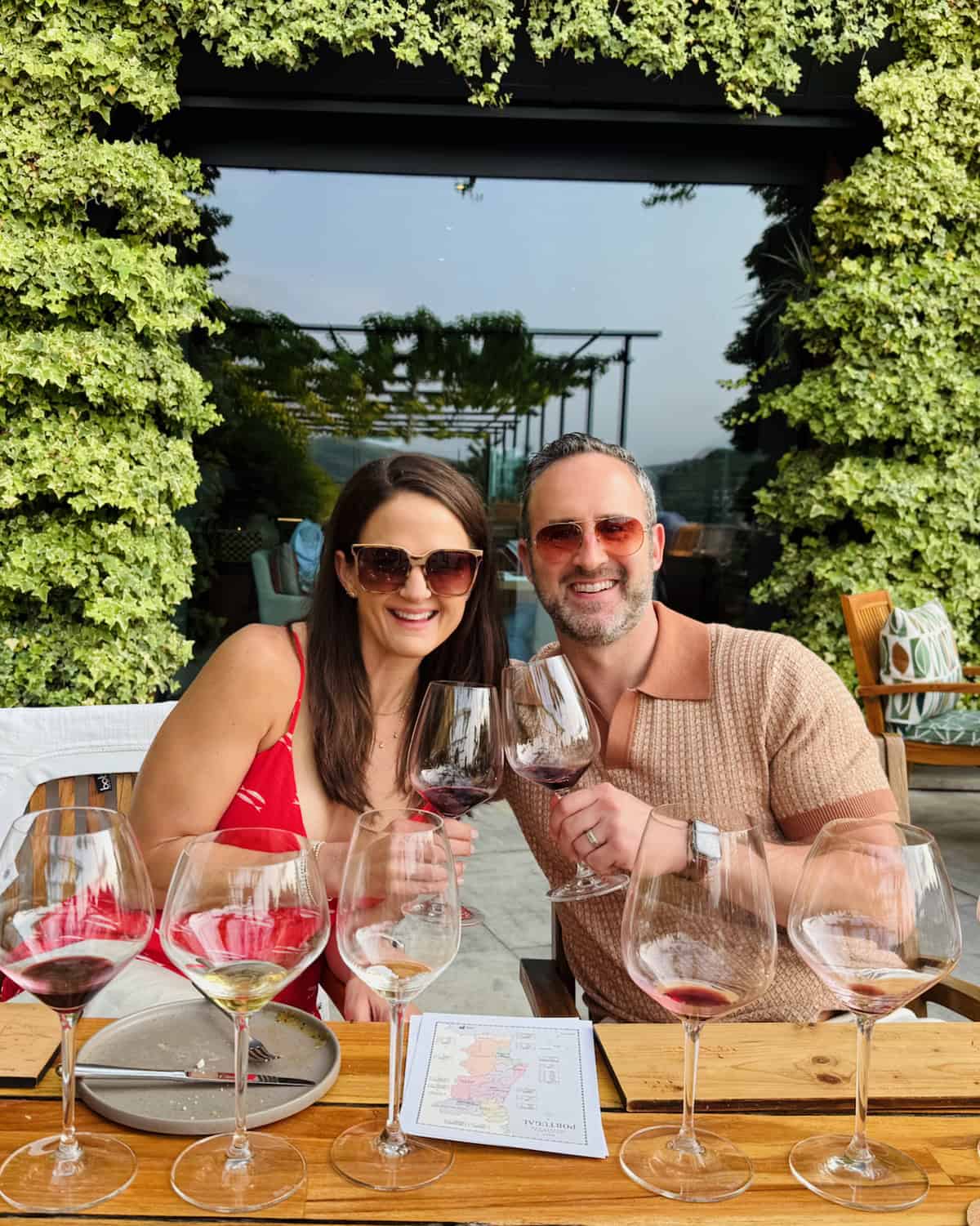 Maegan and Brandon Brown drinking wine in Portugal.