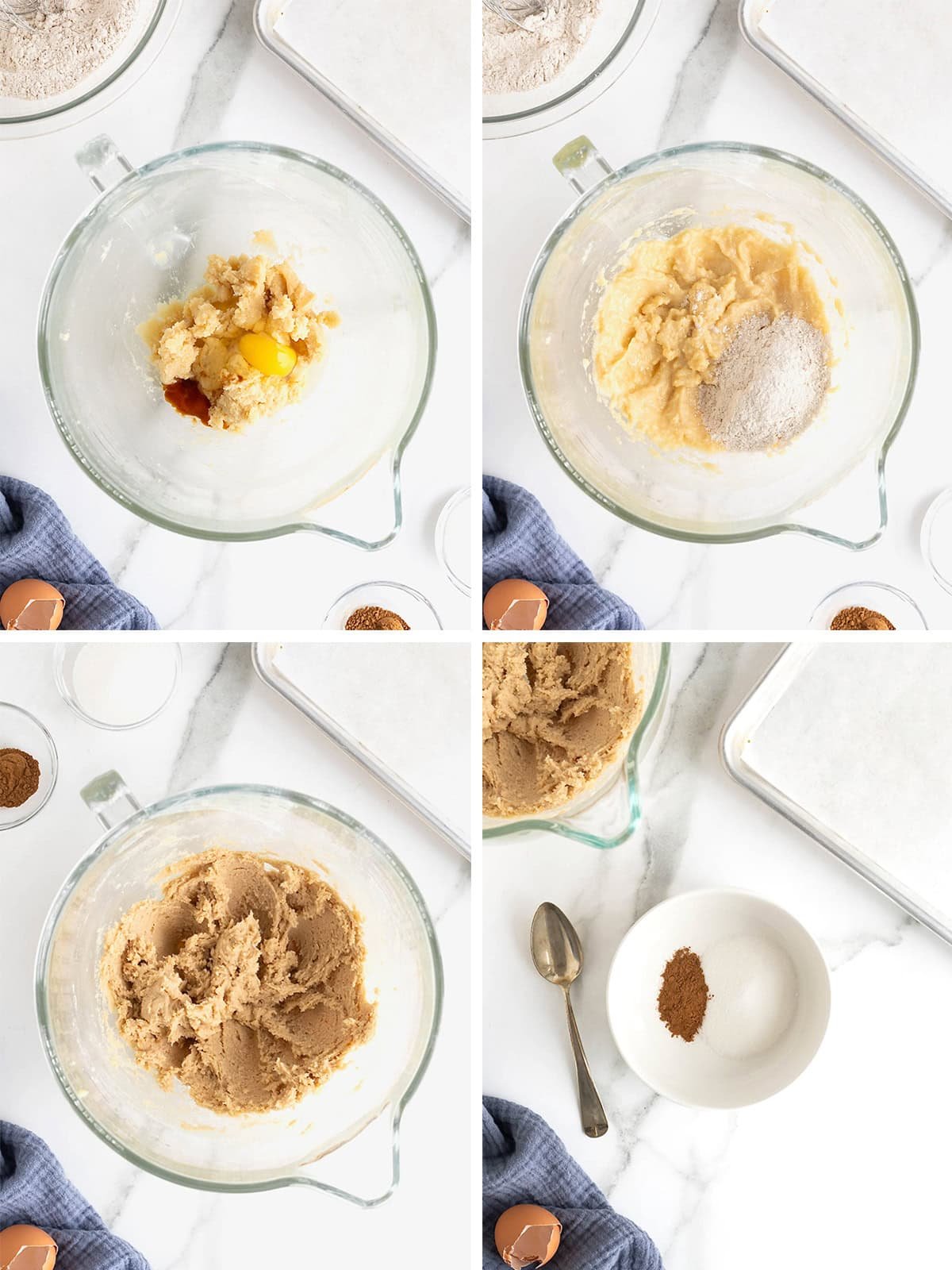 Steps to make snickerdoodle cookie dough.