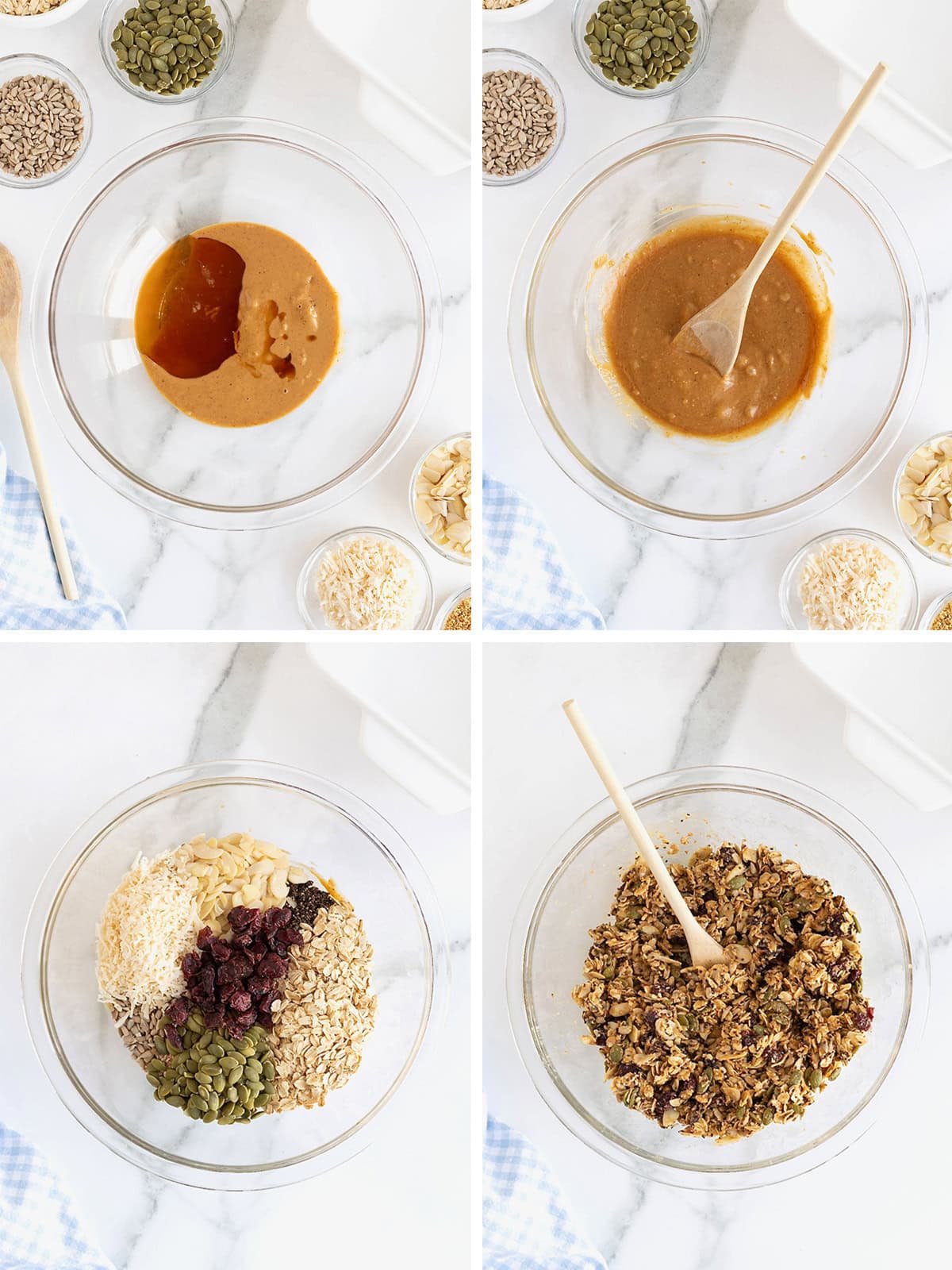 Steps to make no-bake power bars.