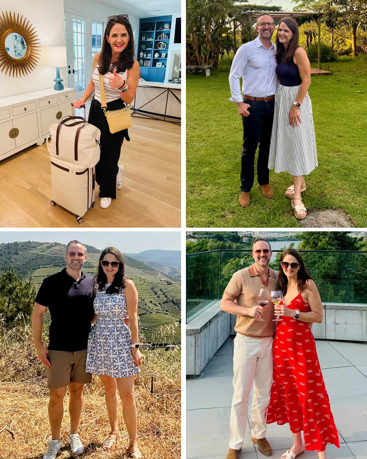 Maegan Brown wearing different outfits in Portugal.
