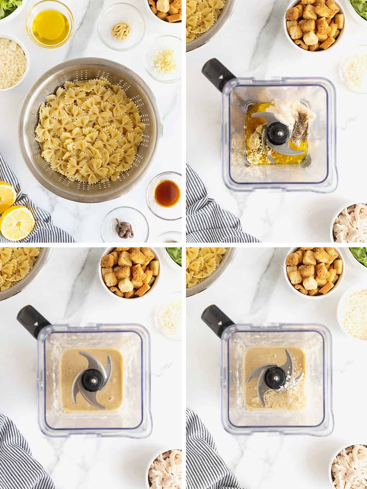 Steps to make Chicken Caesar Pasta Salad.