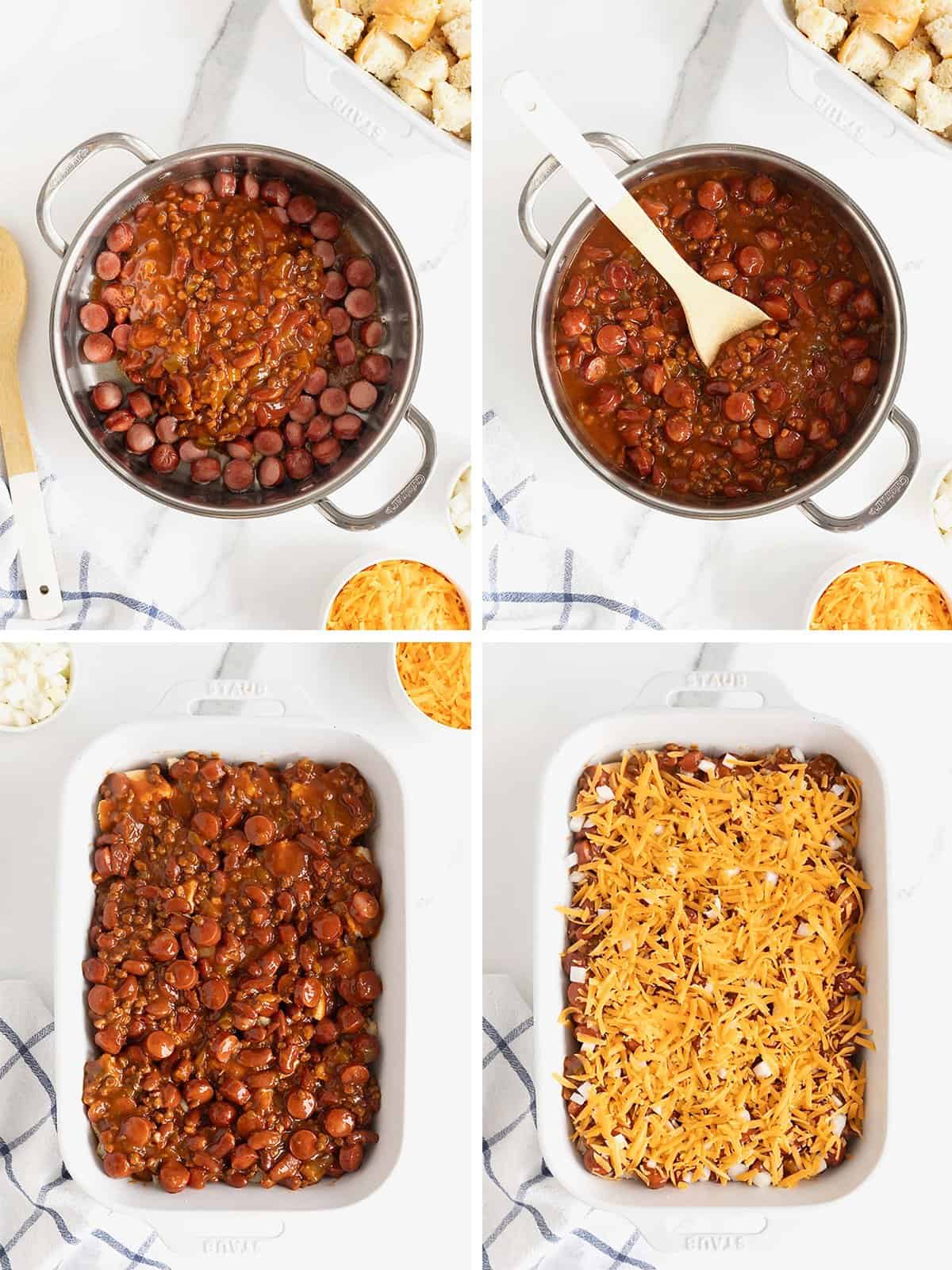 Steps to make Chili Cheese Dog Casserole.