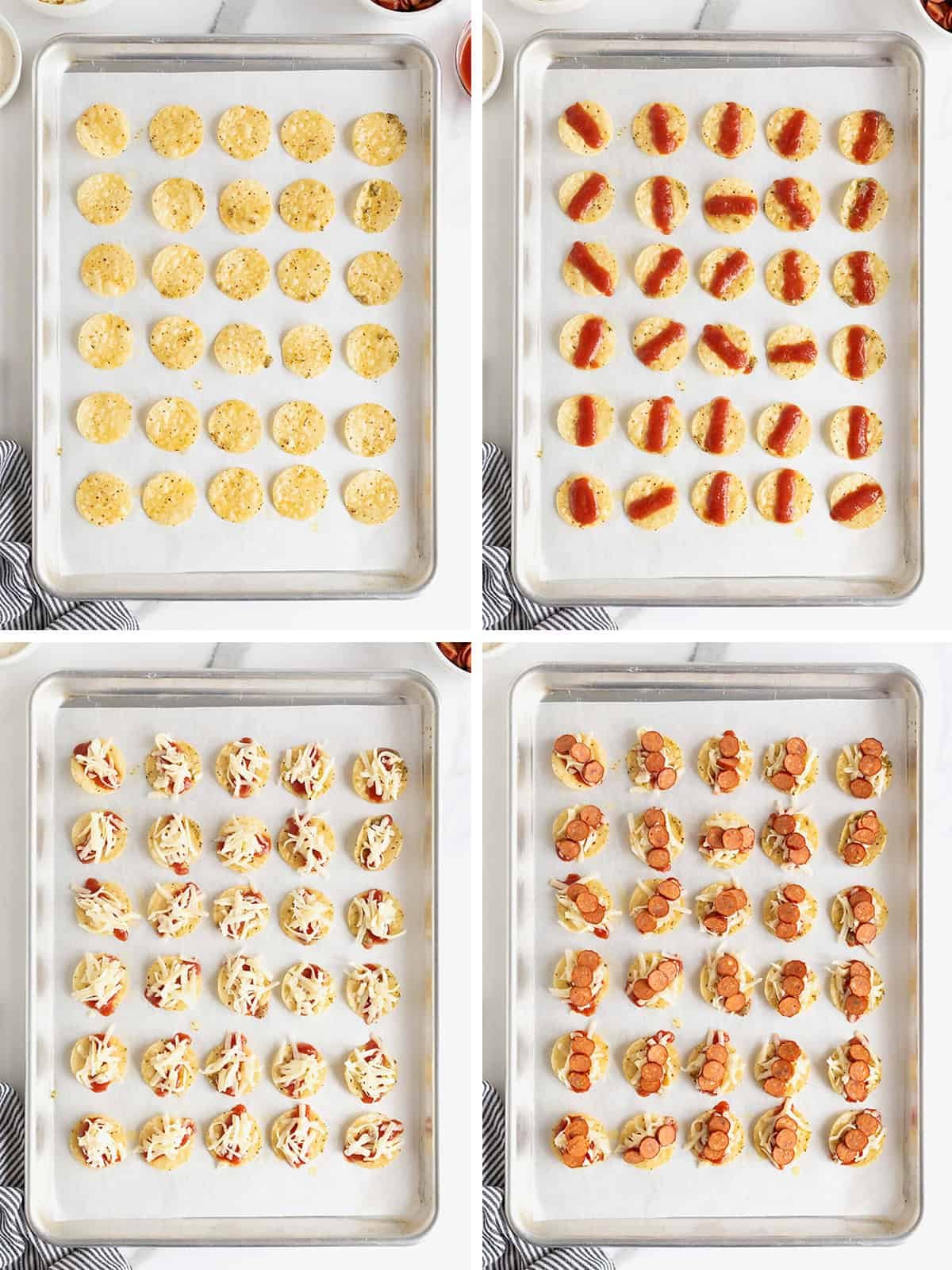 Steps to make pizza taco bites.
