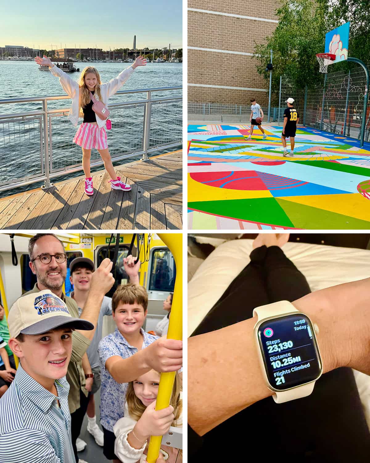 Collage of tips for vacationing with kids in Boston.