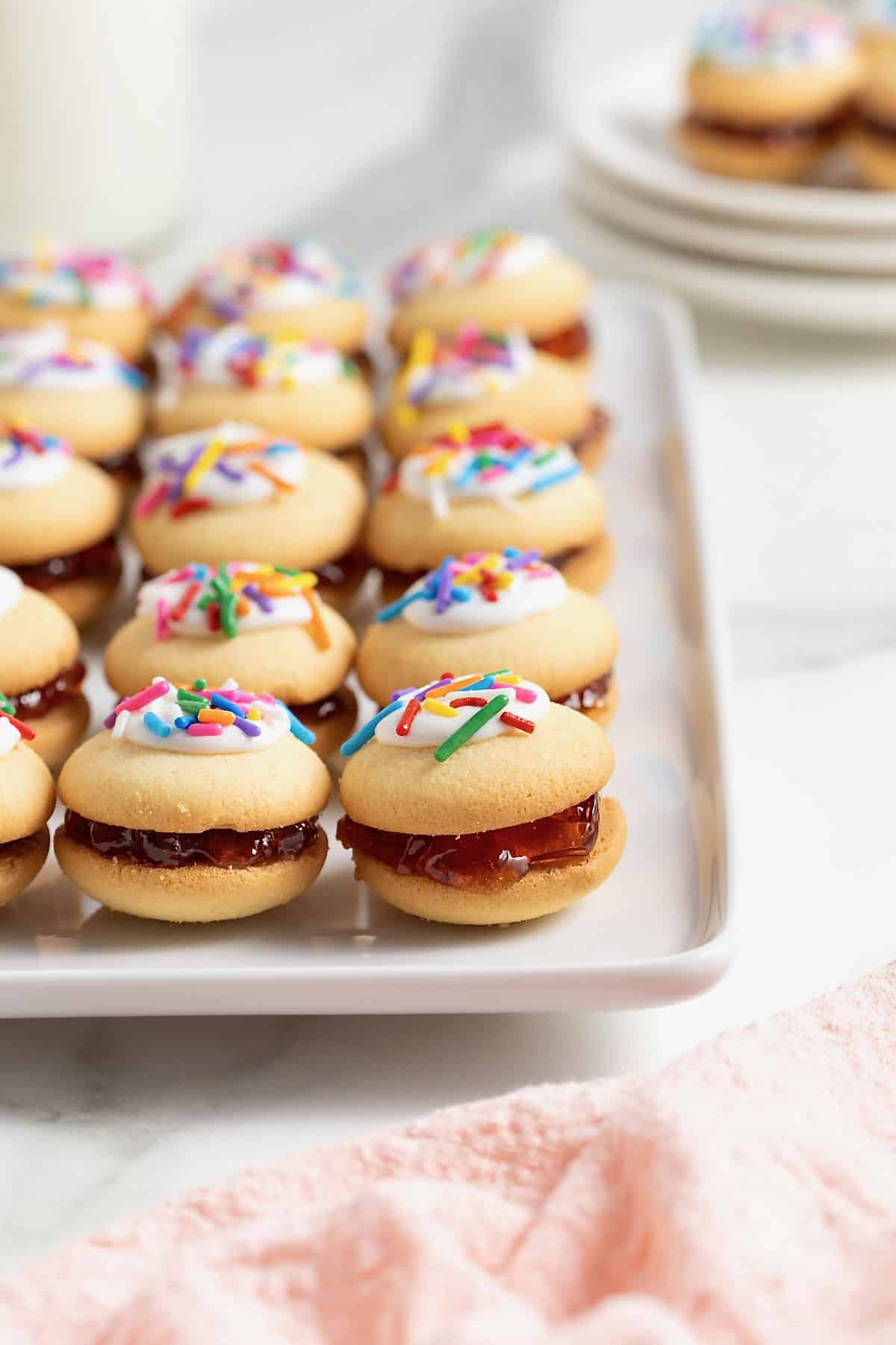 A baking sheet of miniature pop tarts made with Nilla wafers.