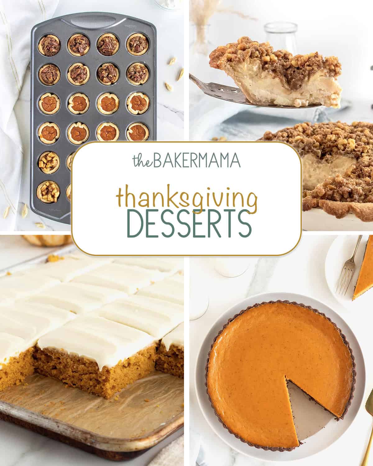 Mini thanksgiving pies, mom's special apple pie, pumpkin sheet cake and dark chocolate pumpkin tart.