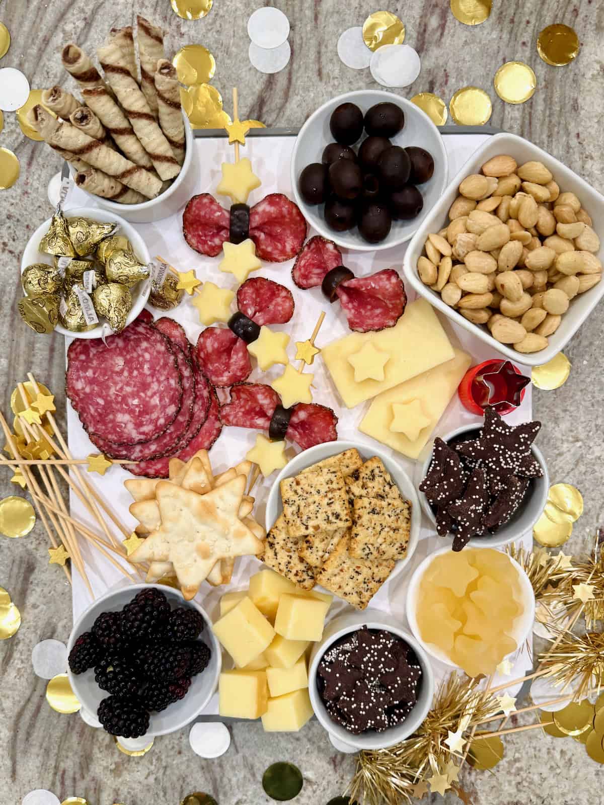 Ingredients to make New Year's Eve Charcuterie Coupes.