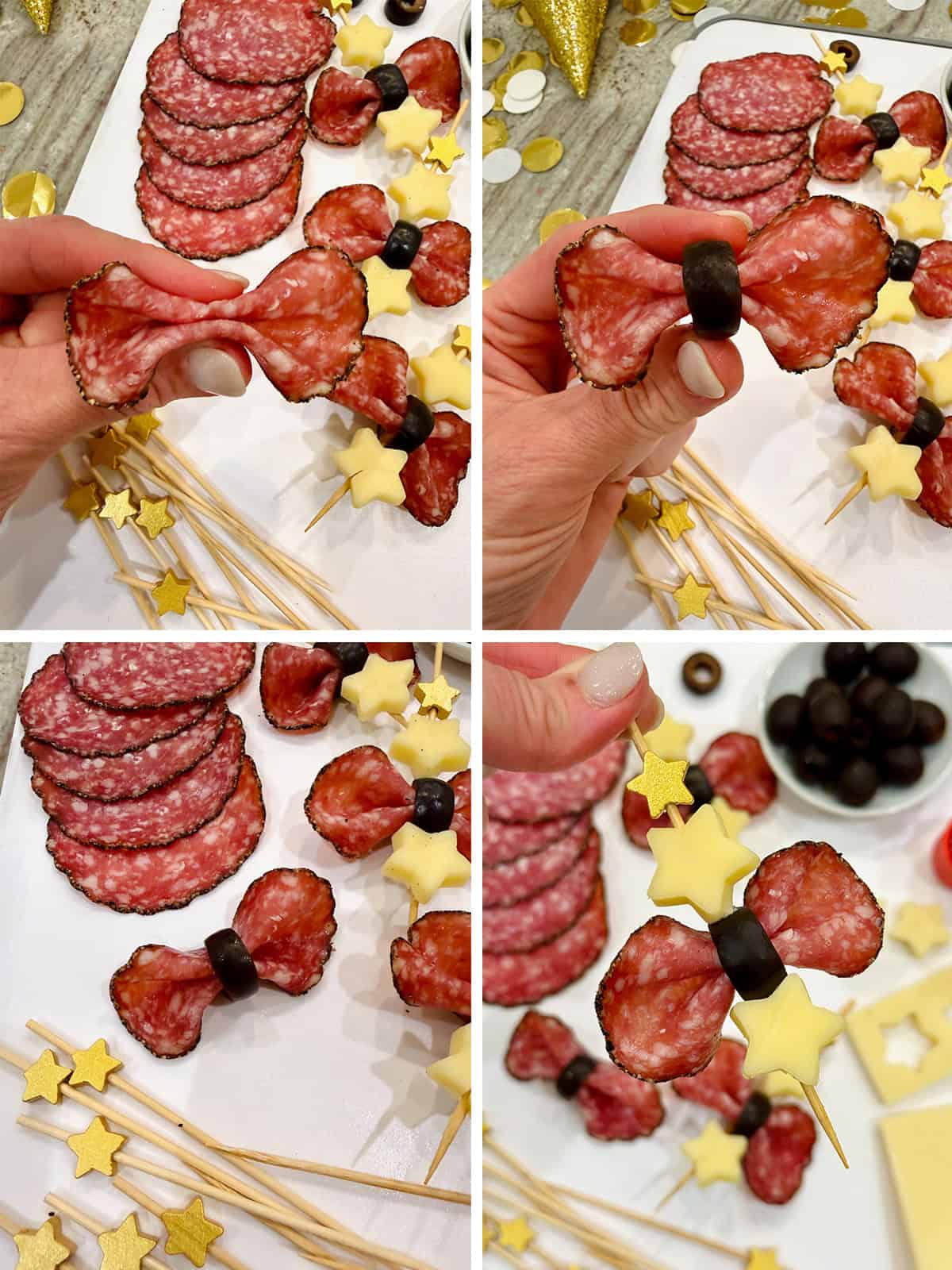 Steps to make a salami bow.
