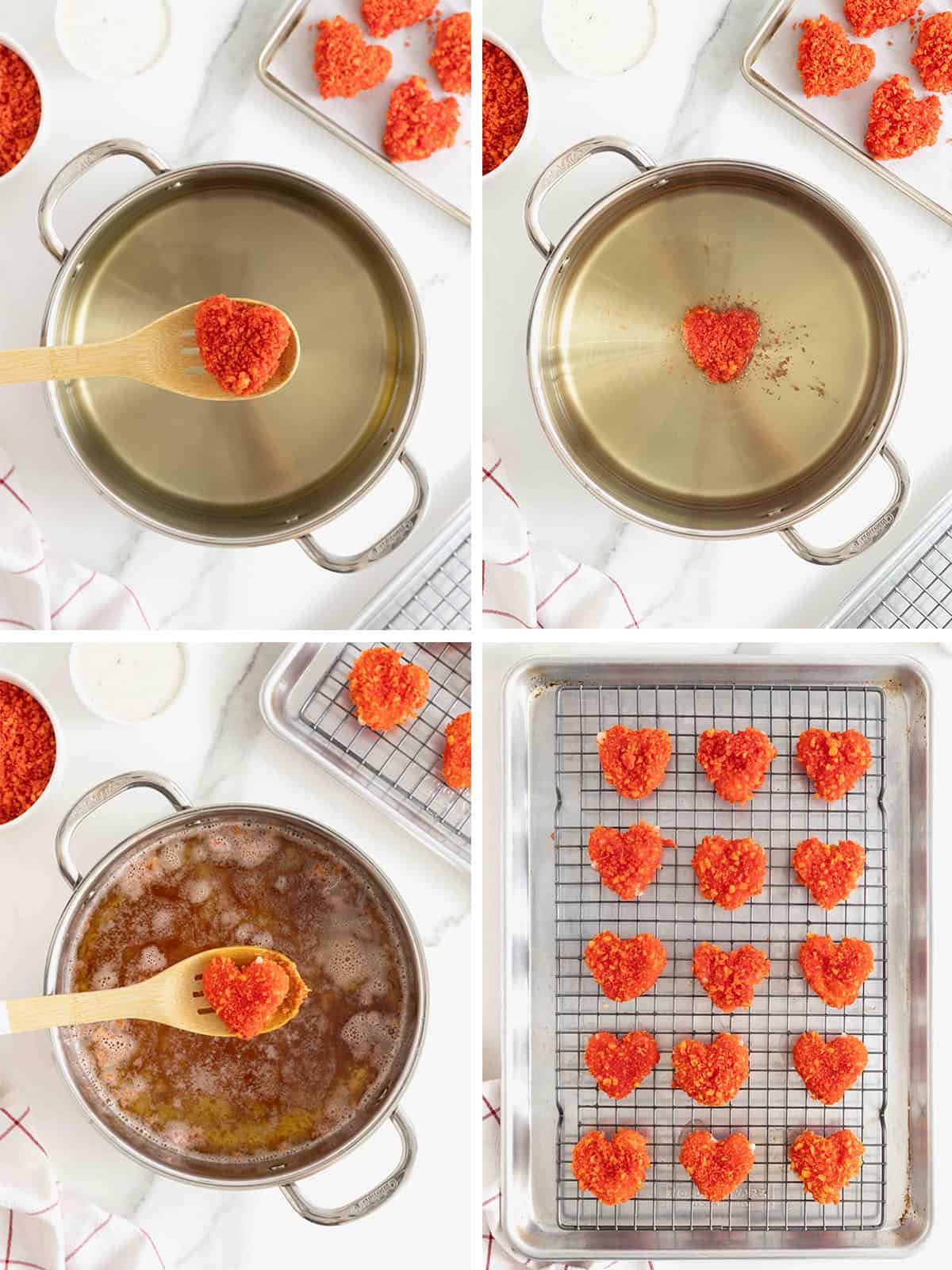 Steps to make Flamin' Hot Cheeto Mozzarella Hearts.