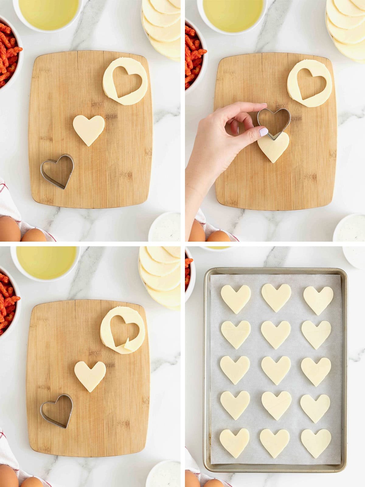 Steps to make Flamin' Hot Cheeto Mozzarella Hearts.