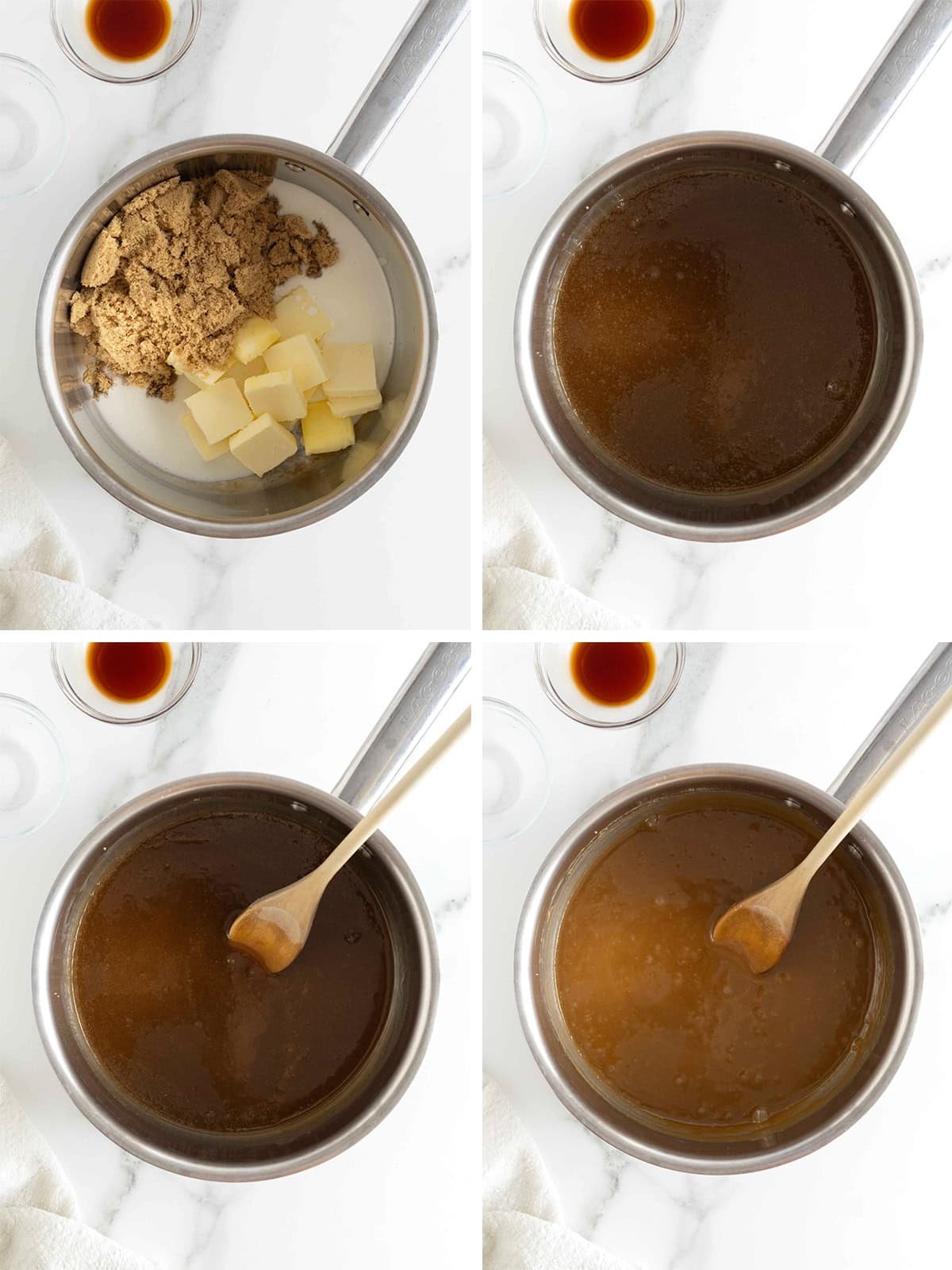 Steps to make a simple caramel sauce.