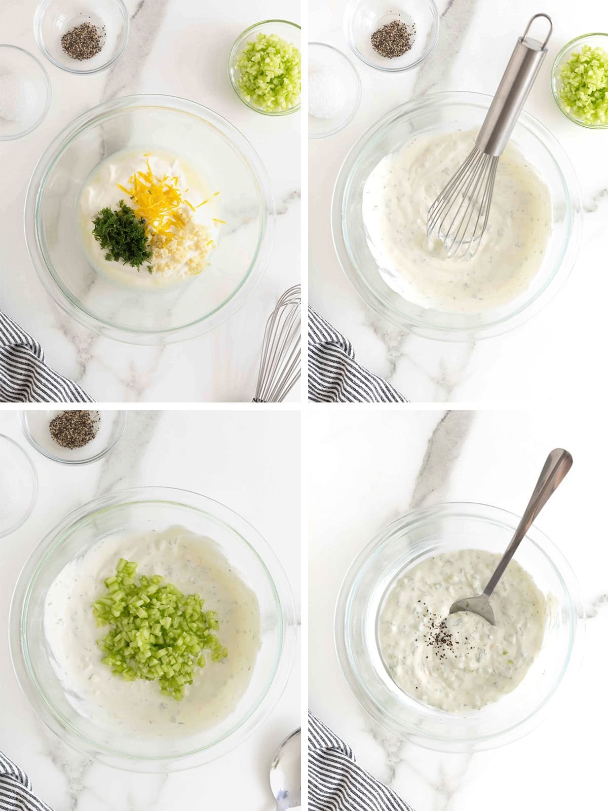 Steps to make homemade tzatziki sauce.