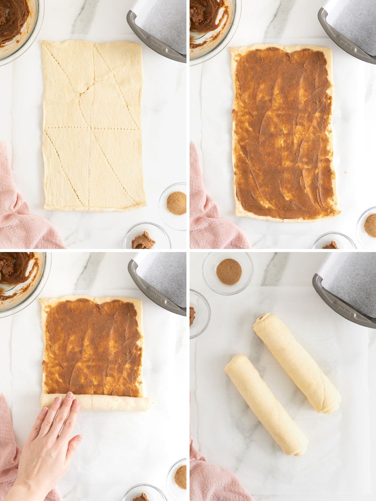 Steps to make cinnamon sugar crescent loaf.
