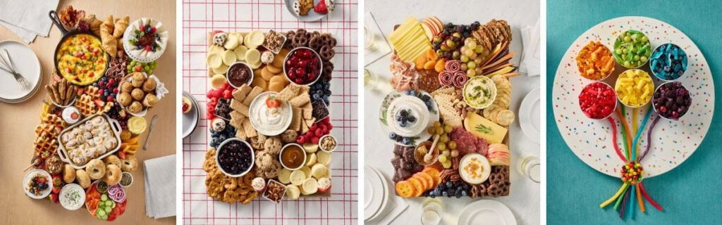 A collage of boards from Maegan Brown's Celebration Boards Cookbook.