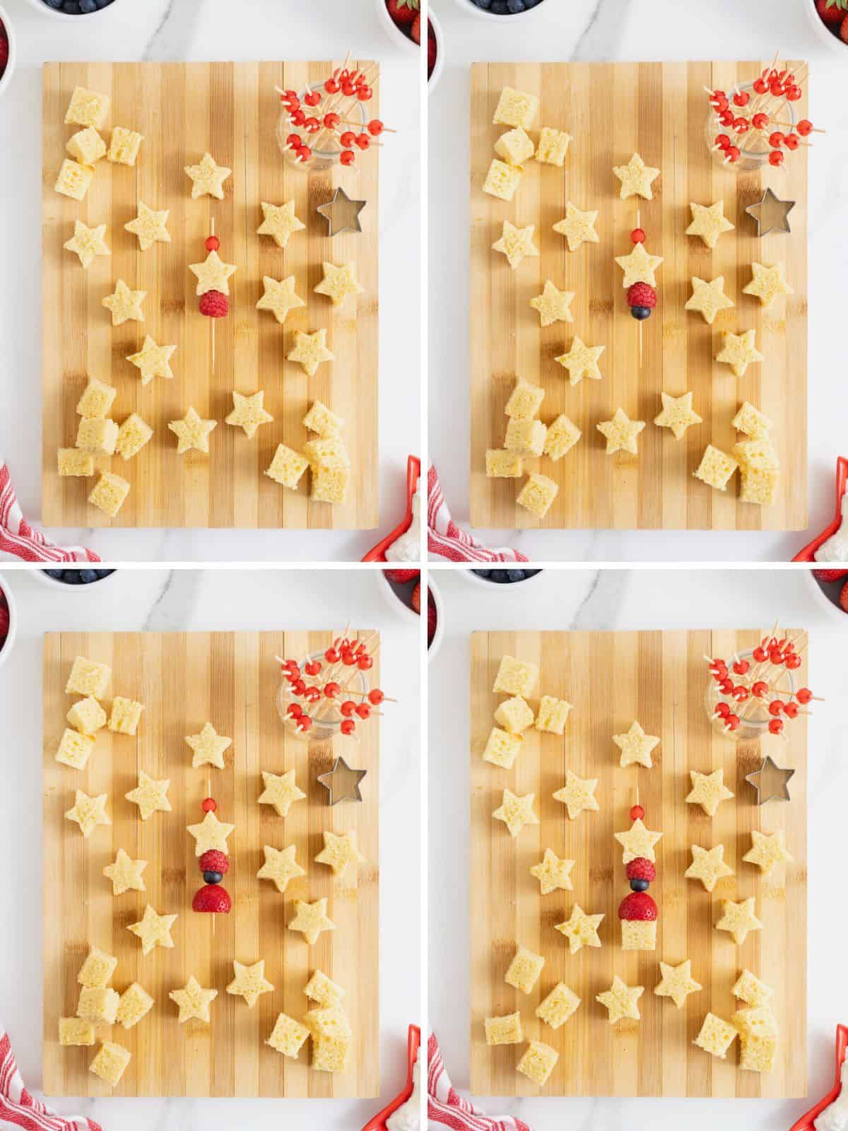 Steps to make patriotic shortcake skewers for the Fourth of July.