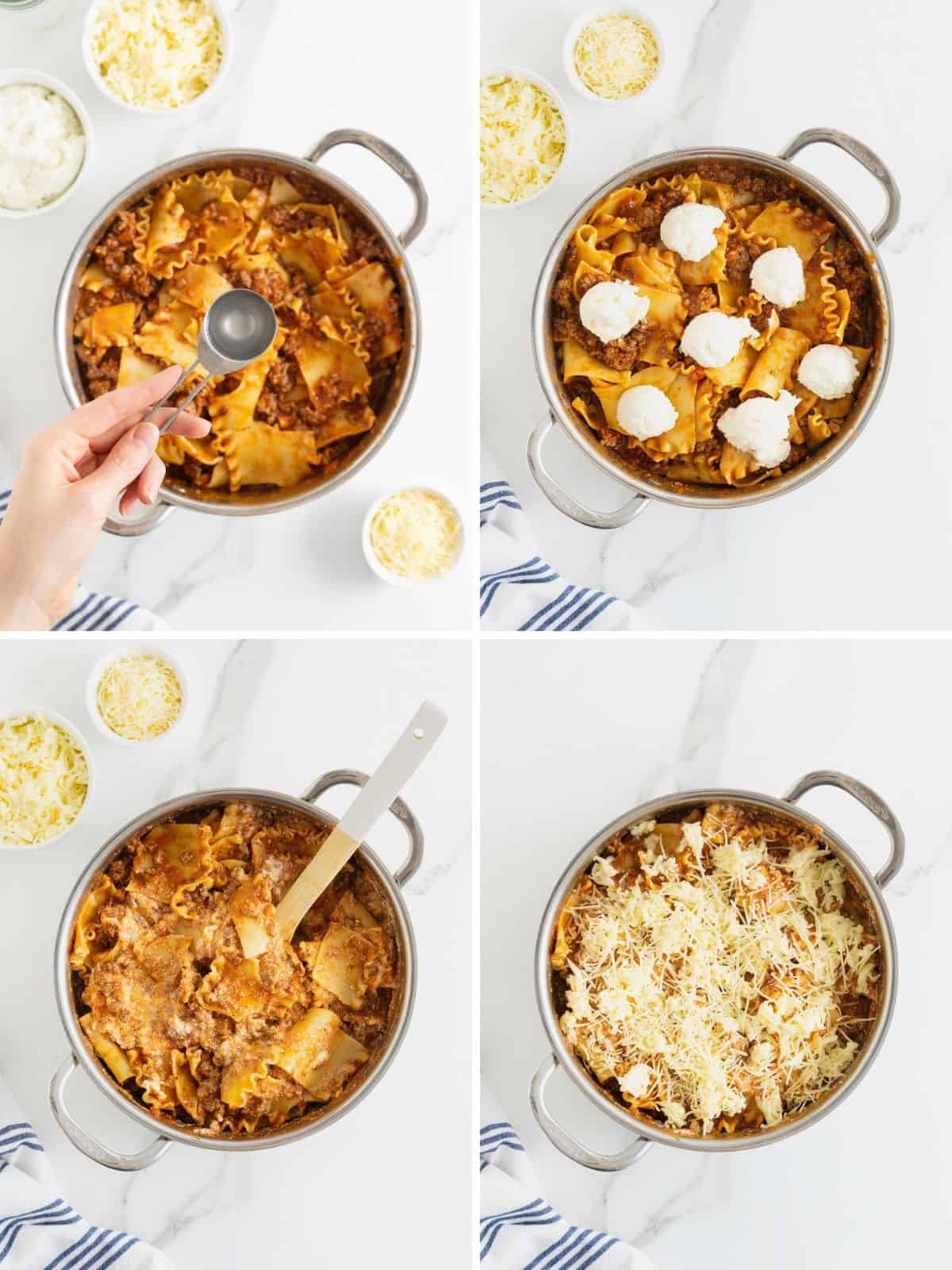 Steps to make skillet lasagna.