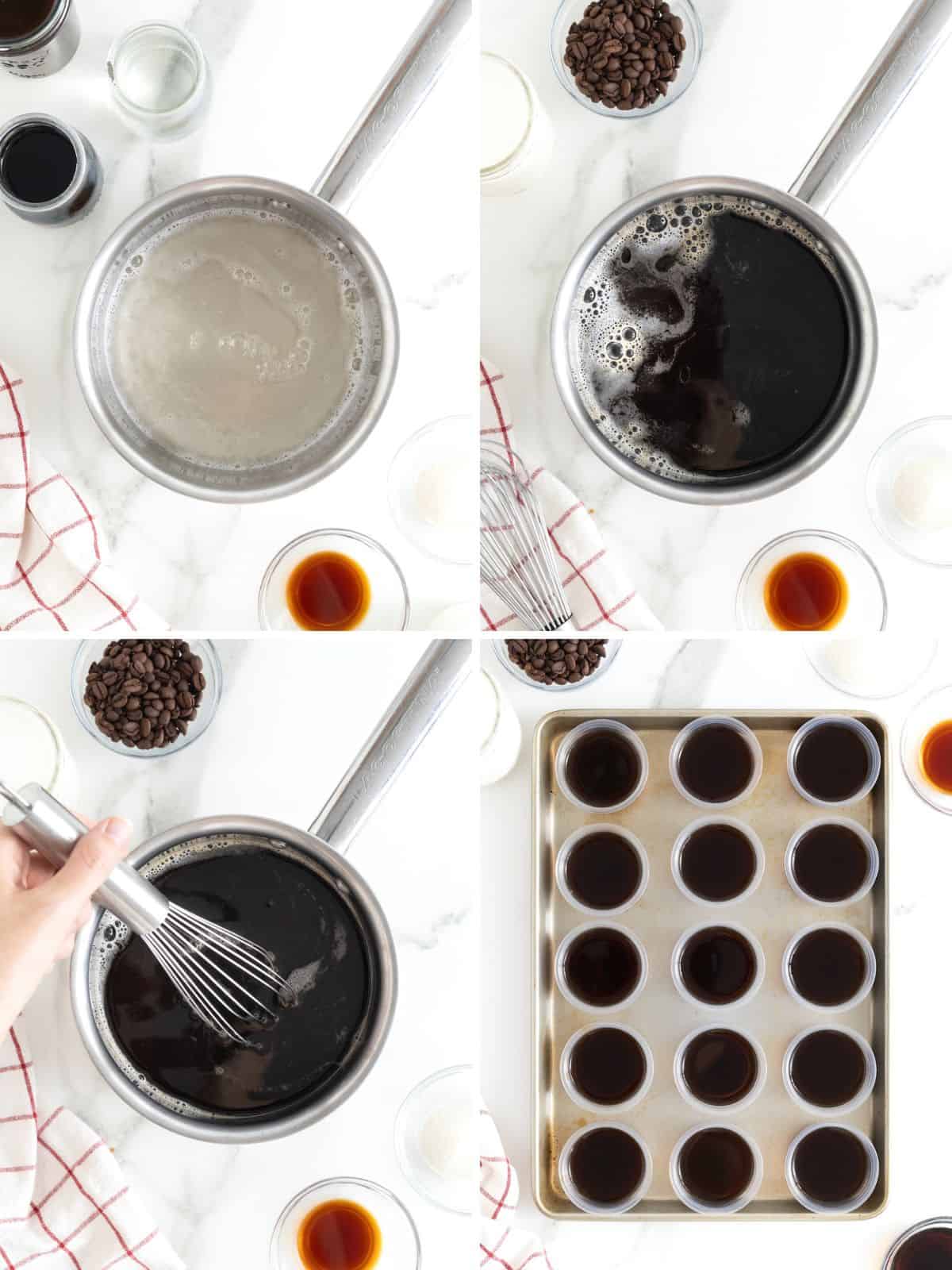 Steps to make espresso martini jello shots.