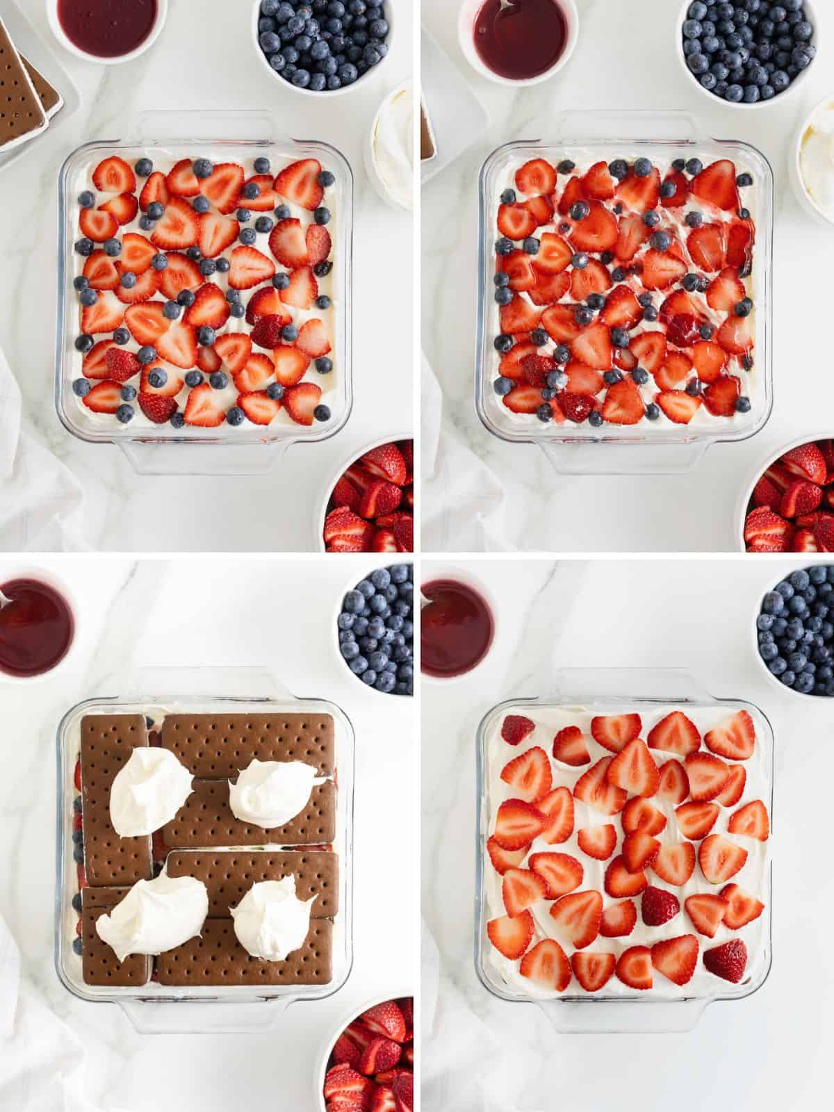 Steps to make fresh berry ice cream sandwich cake.