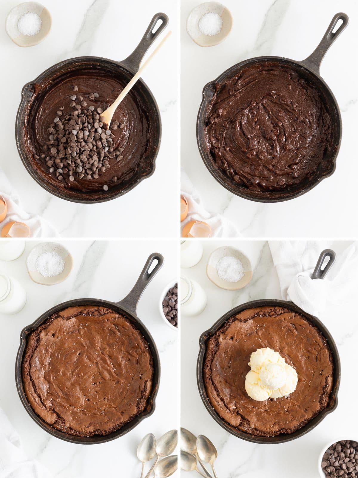 Steps to make a brownie skillet.