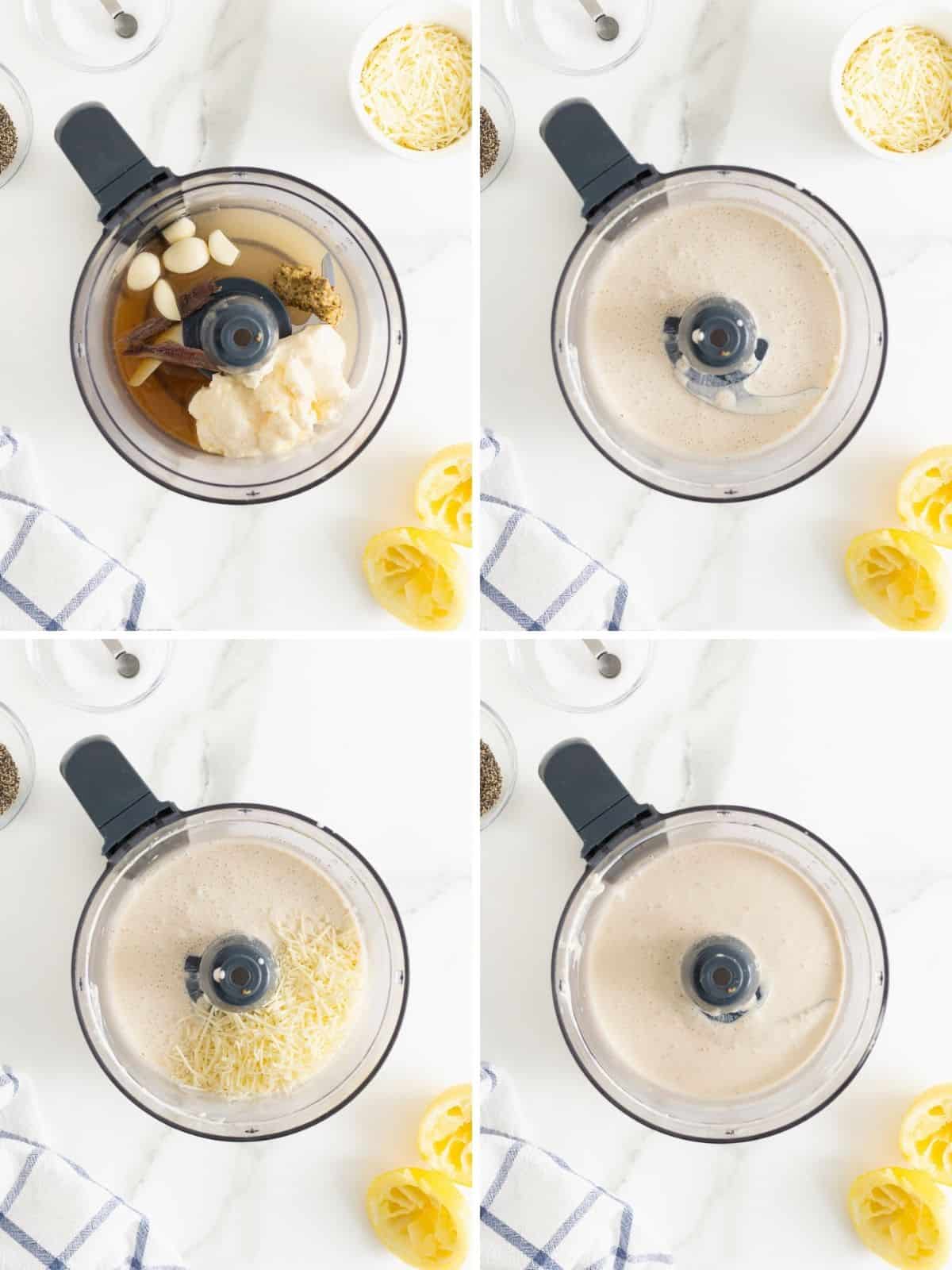Steps to make Caesar salad dressing.