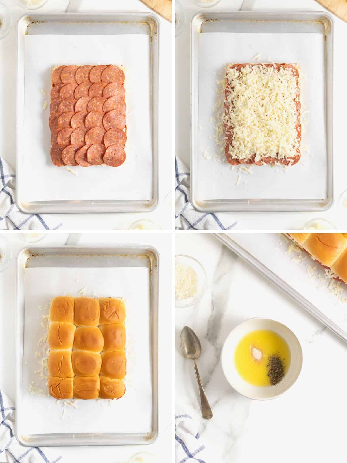 Steps to make cheesy garlic pizza sliders.