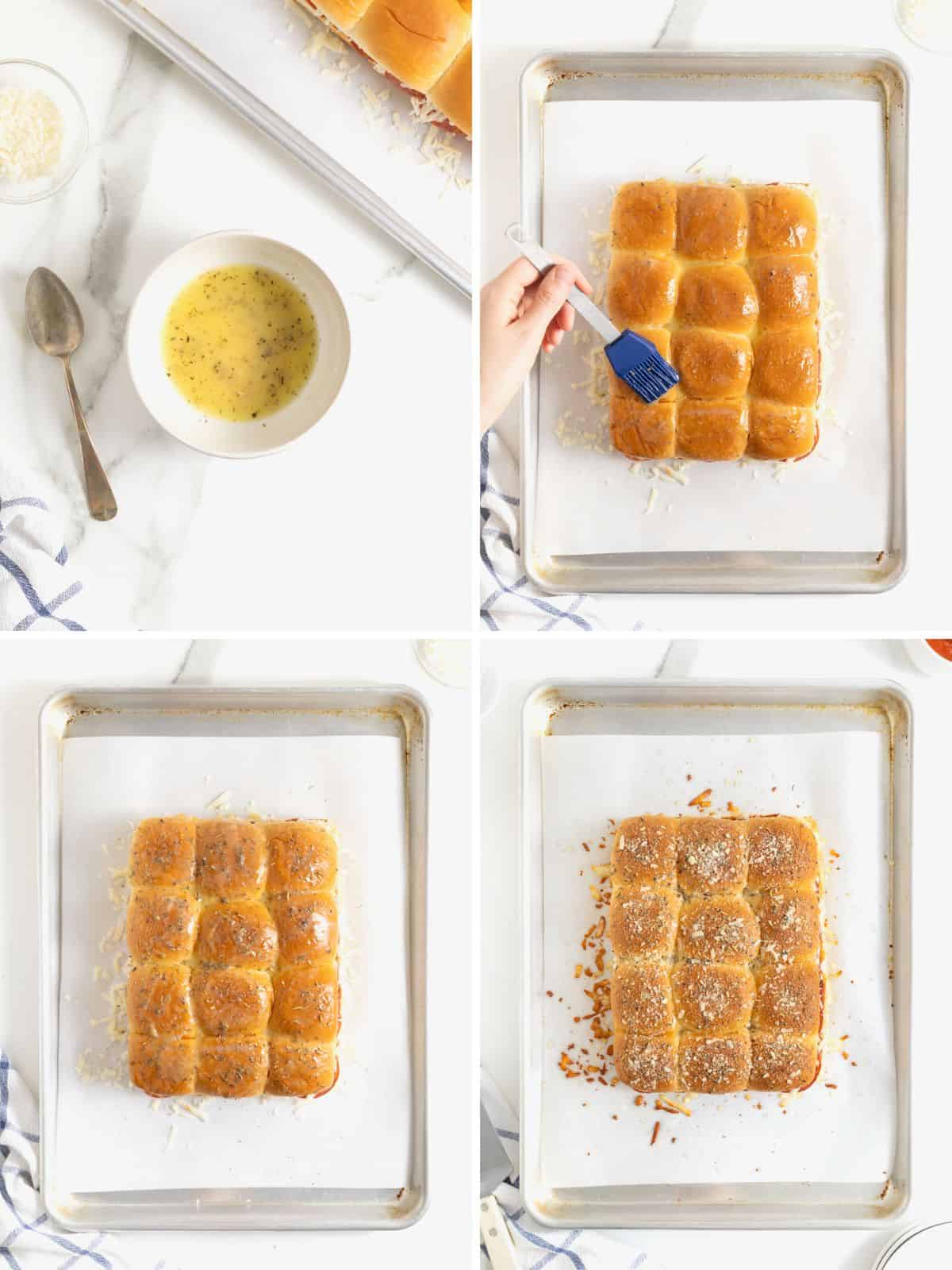 Steps to make cheesy garlic pizza sliders.