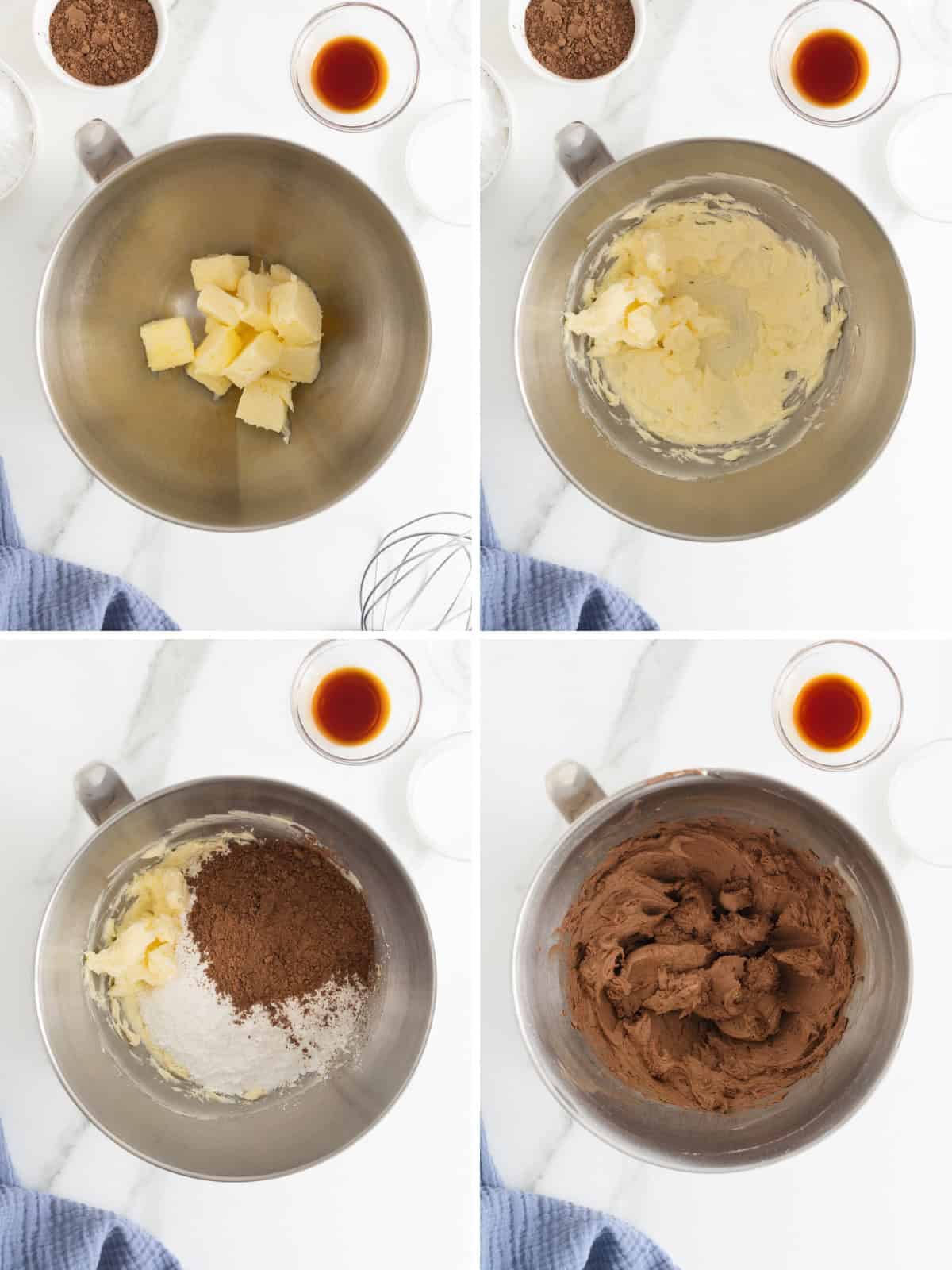 Steps to make chocolate buttercream frosting.
