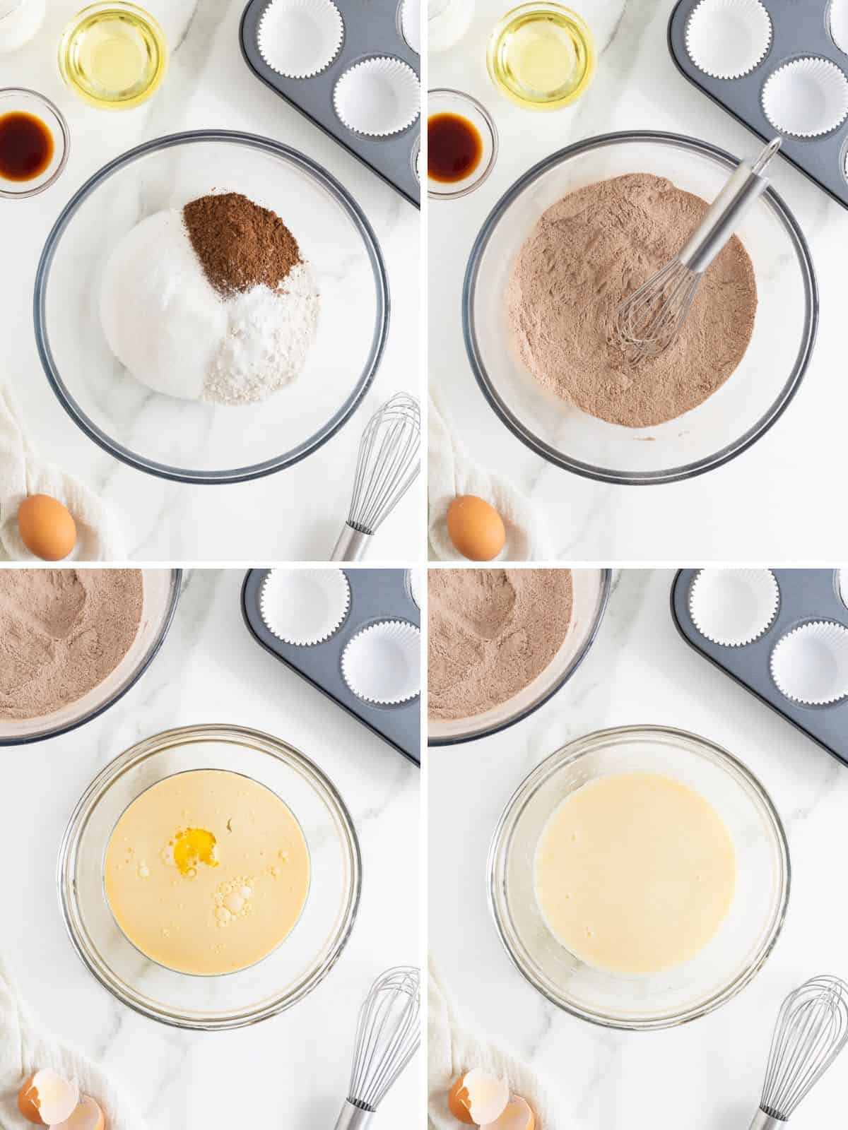 Steps to make classic chocolate cupcakes.