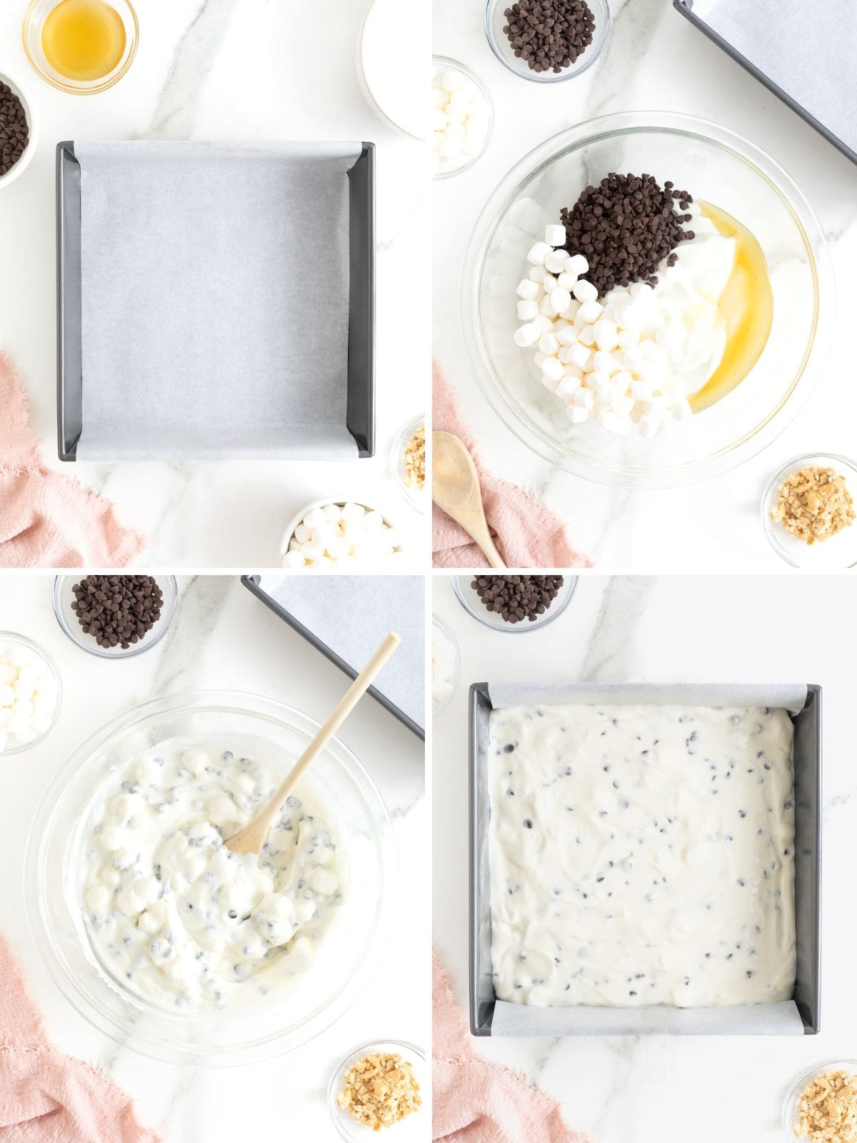 Steps to make s'mores frozen greek yogurt bars.