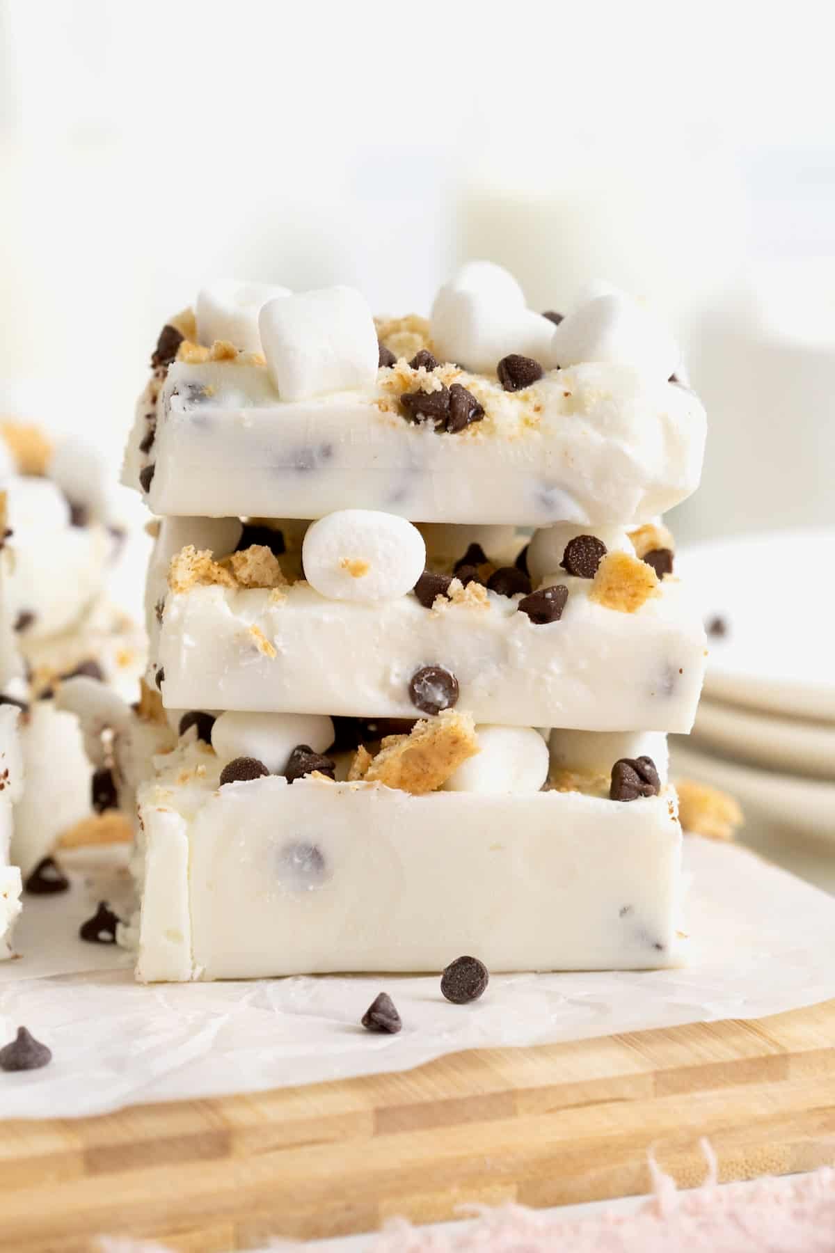 A stack of three S'mores Frozen Greek Yogurt Bars.