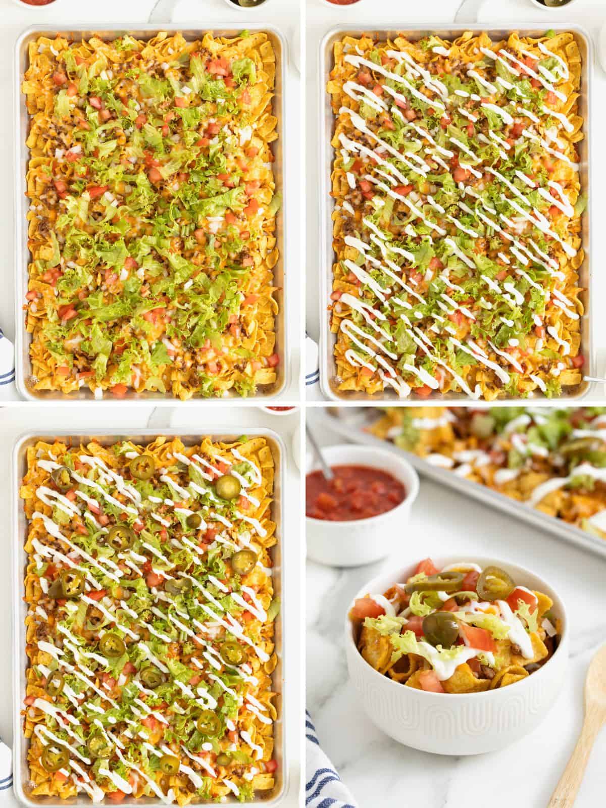 Steps to make sheet pan walking tacos.