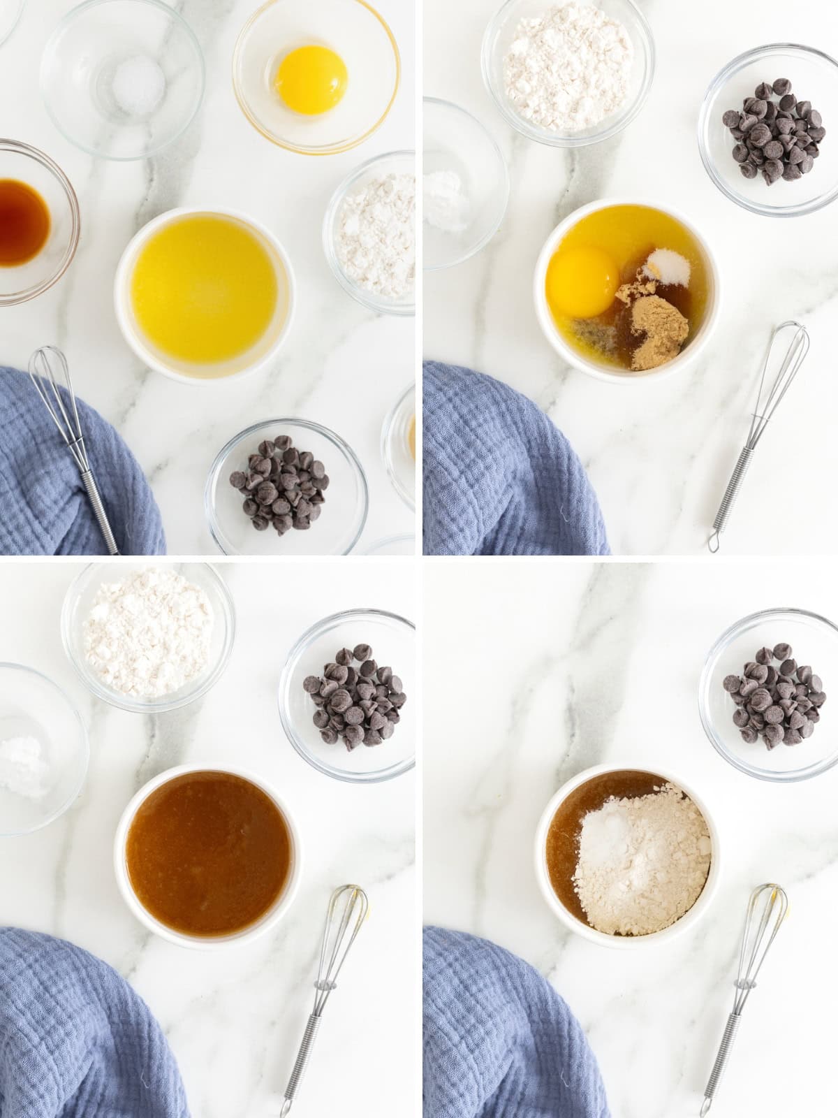 Steps to make a single serve chocolate chip cookie in the microwave.
