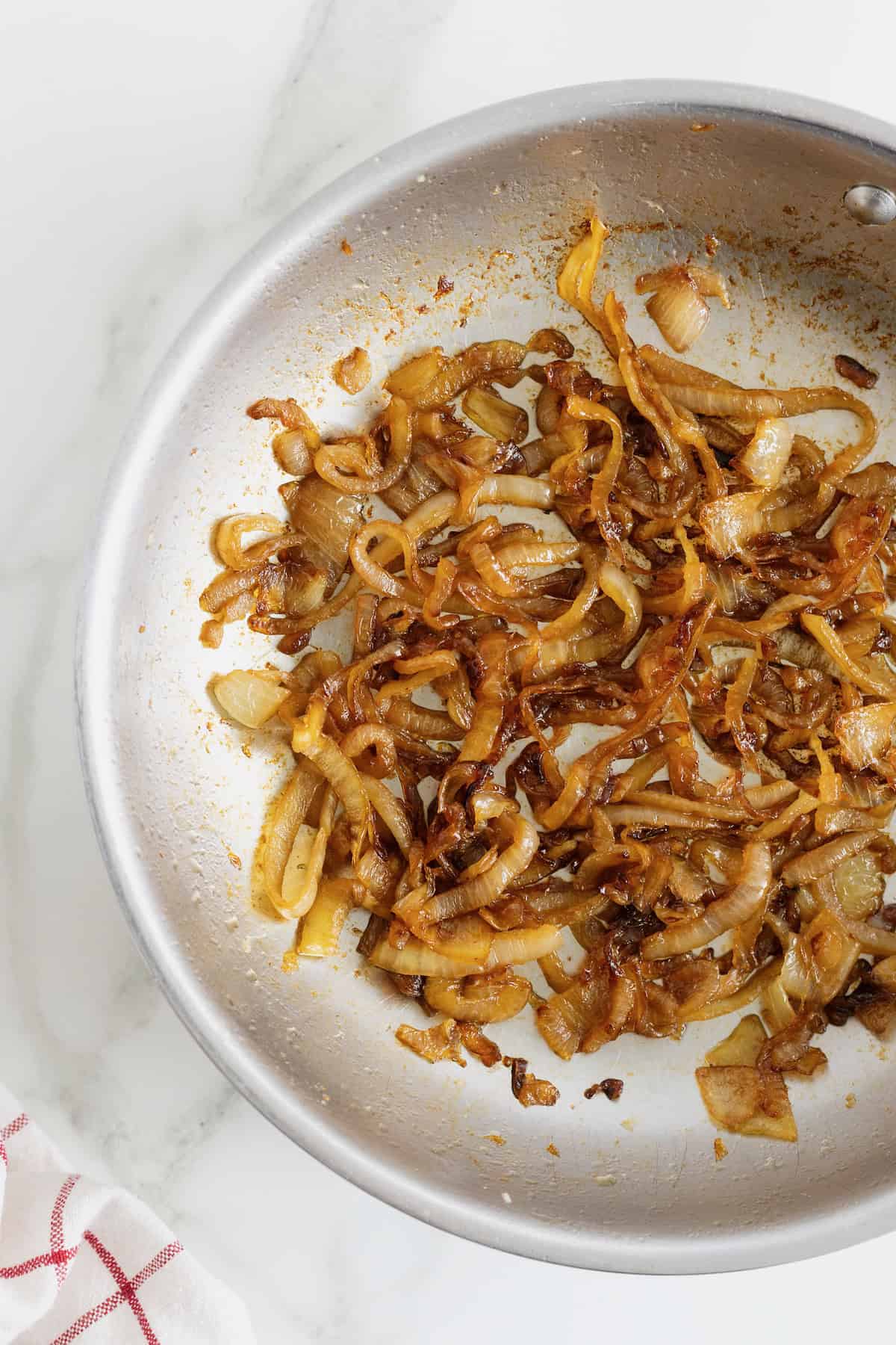 A light sauté pan of caramelized onion.